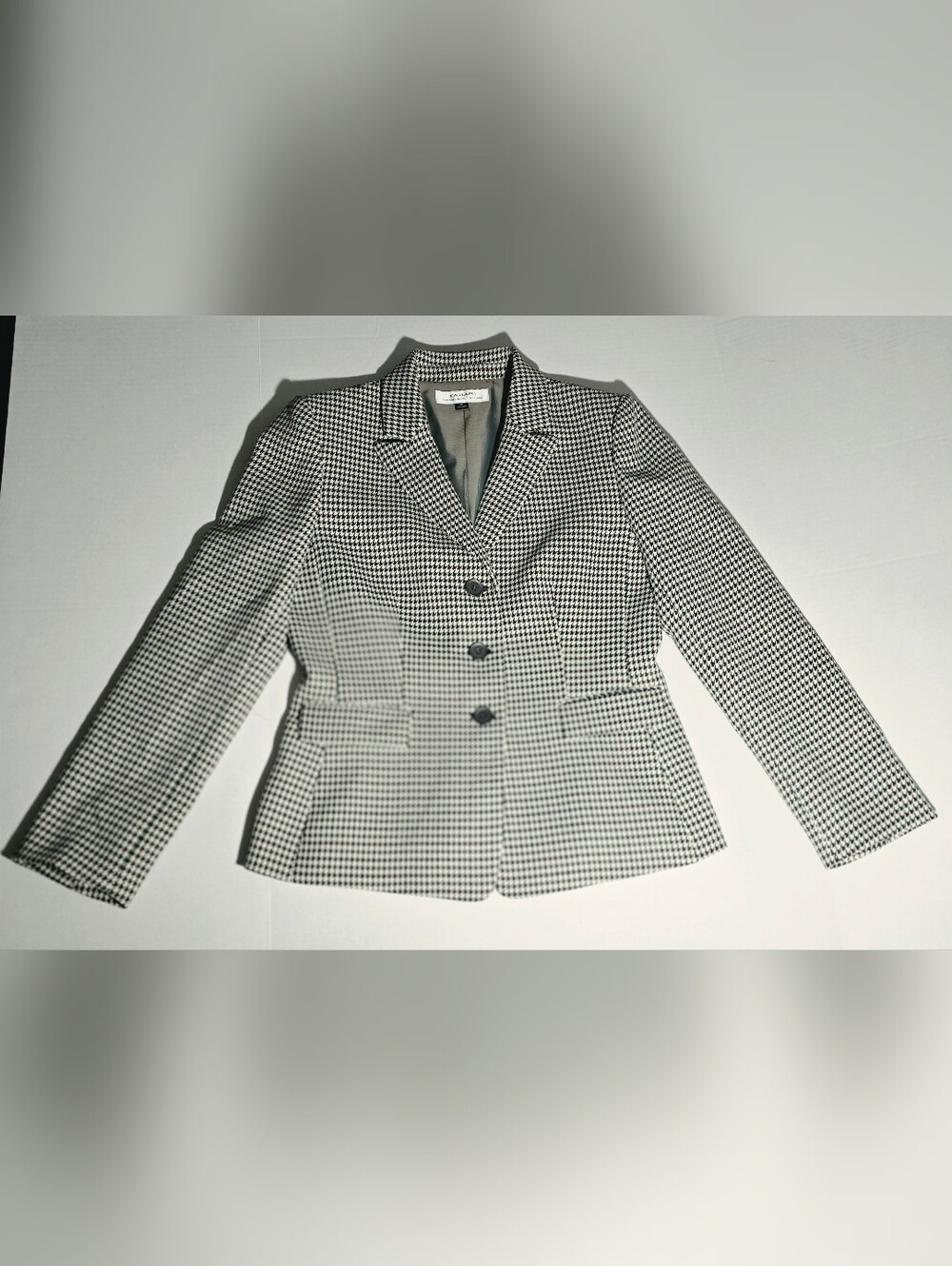 Tahari Size 10 Women's Black & White Houndstooth Blazer Jacket Classic CHIC